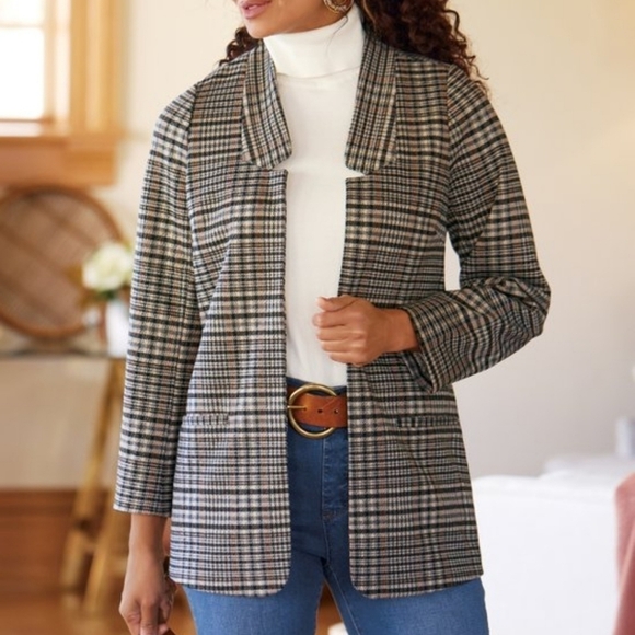Soft Surroundings St. James Jacket Blazer Open Front in Houndstooth Plaid-Size M - Picture 1 of 8